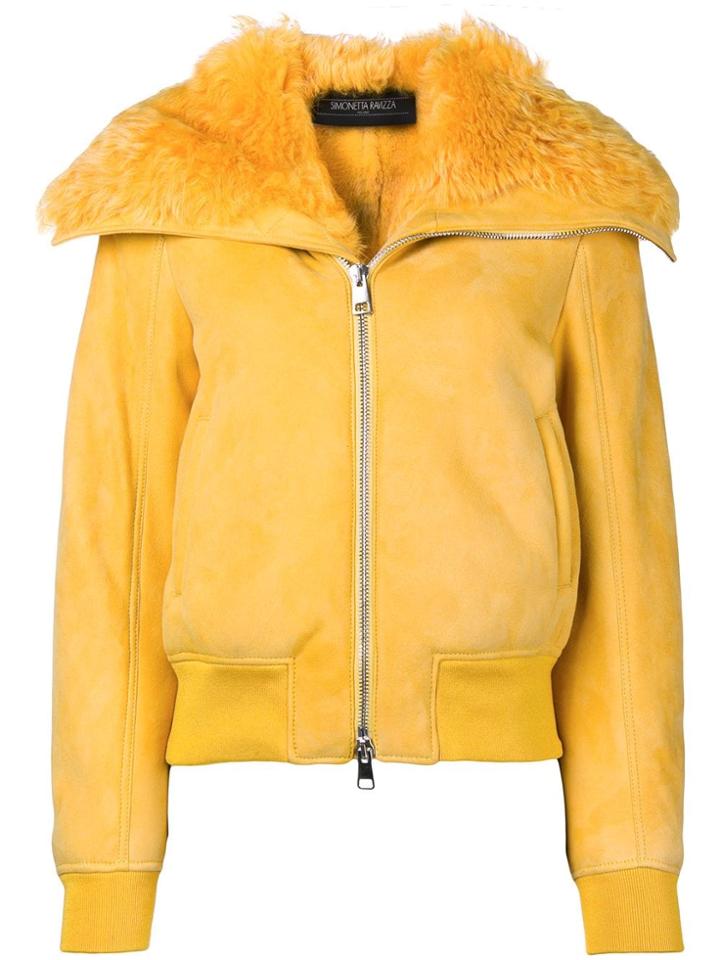 Simonetta Ravizza Lamb Skin Bomber Jacket - Yellow & Orange
