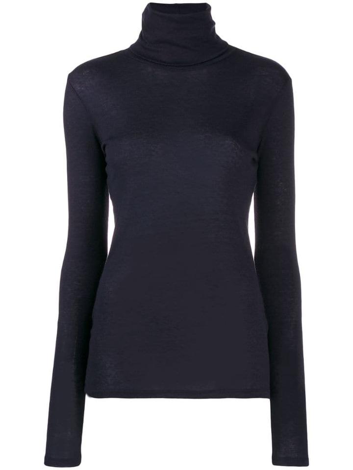 Closed Roll Neck Knit Top - Blue