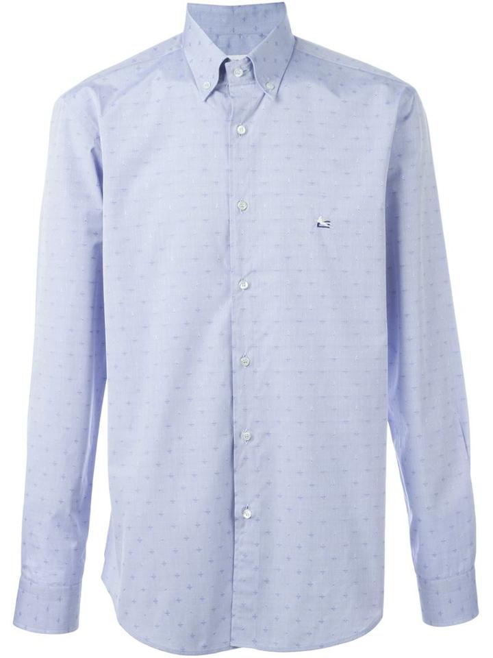 Etro Embroidered Logo Shirt, Men's, Size: 44, Blue, Cotton