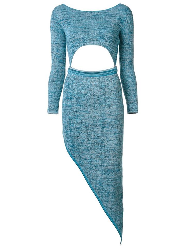 Baja East Asymmetric Cut-out Dress, Women's, Size: 0, Blue, Cotton