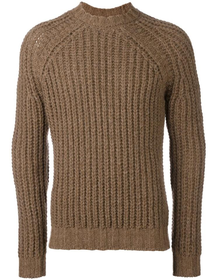 Tod's Chunky Knit Sweater, Men's, Size: Medium, Brown, Silk/alpaca/merino