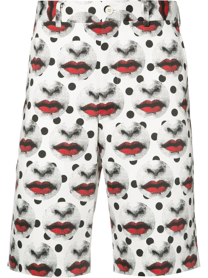 Comme Des Garçons Homme Plus Lip Print Shorts, Men's, Size: Small, White, Polyester