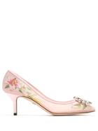 Dolce & Gabbana Lily-print Pumps With Brooch Detail - Pink