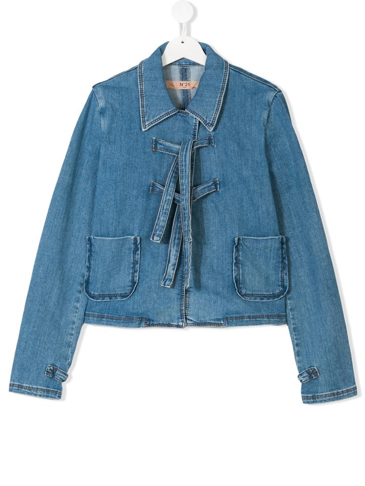 No21 Kids Lace-up Denim Jacket - Blue