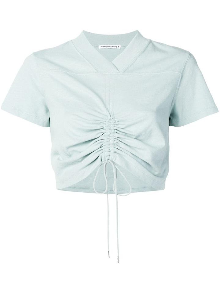 T By Alexander Wang High Twist Ruched Cropped T-shirt - Blue