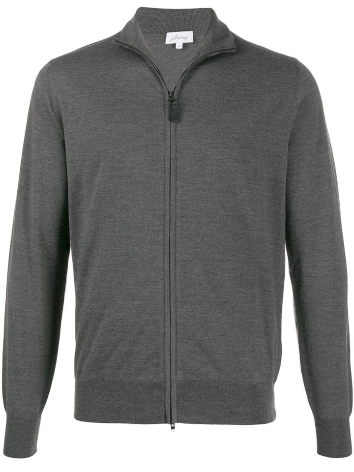Brioni High-neck Zipped Front Cardigan - Grey