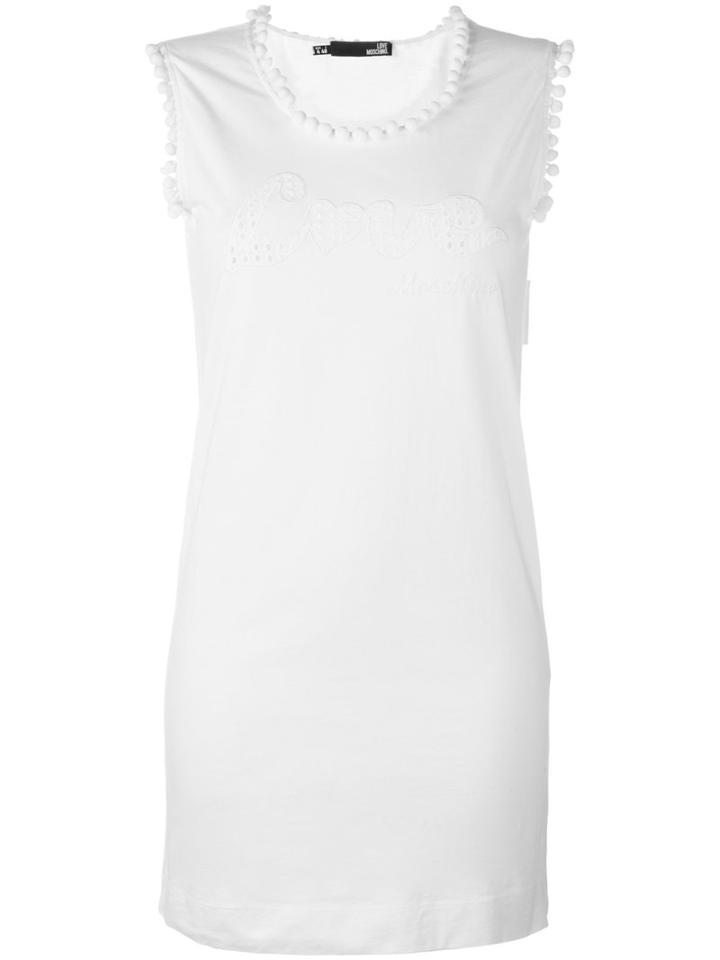 Love Moschino Pom Pom Neck Dress, Women's, Size: 42, White, Cotton