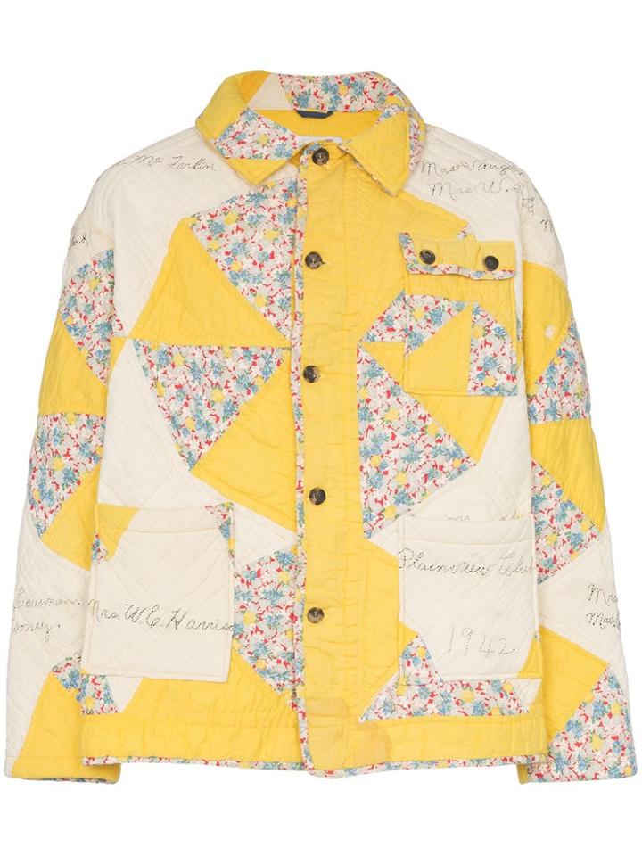 Bode Patchwork Flower Quilted Cotton Jacket - Yellow