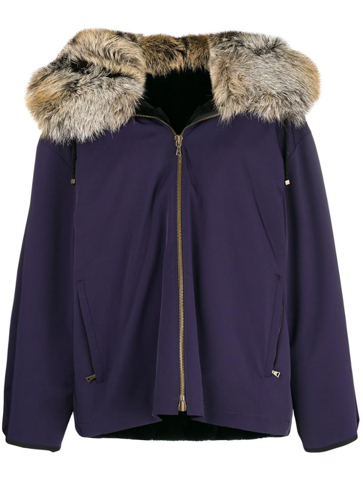 Liska Fur Hooded Jacket - Pink & Purple