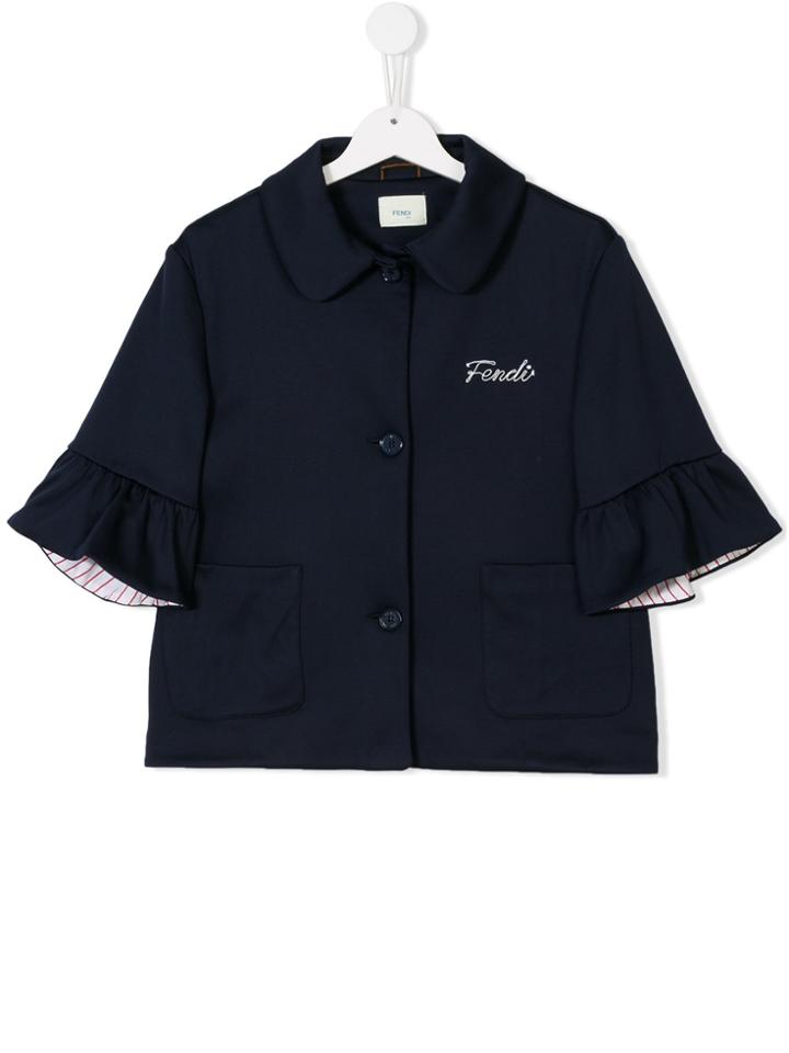 Fendi Kids Teen Embroidered Shirt Jacket - Blue