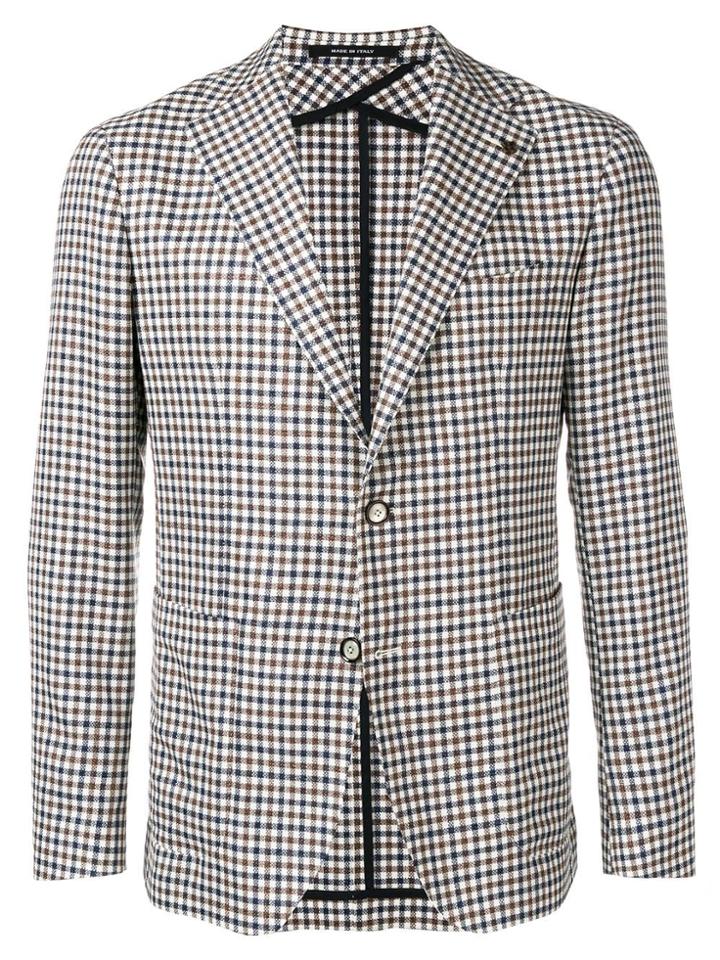 Tagliatore Checked Single Breasted Blazer - White
