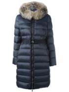 Moncler 'tinuviel' Coat, Women's, Size: 2, Blue, Feather Down/polyamide/fox Fur
