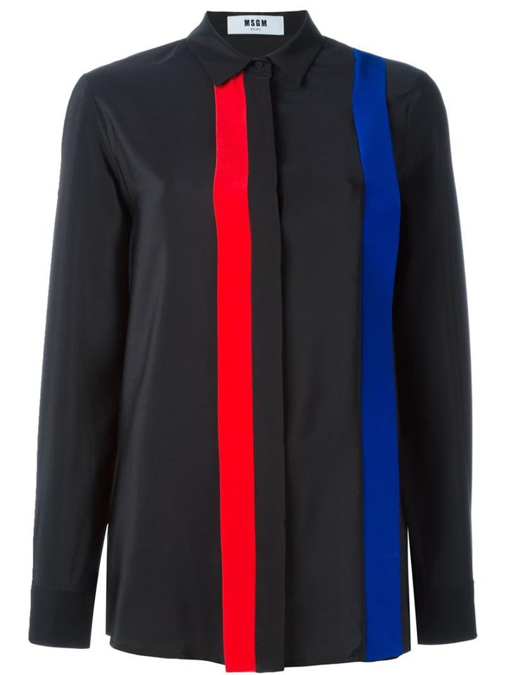 Msgm Striped Shirt, Women's, Size: 44, Black, Silk