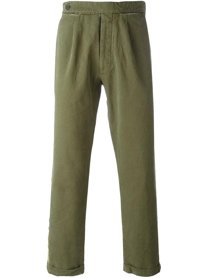 Palm Angels Side Stripe Chinos, Men's, Size: 50, Green, Cotton