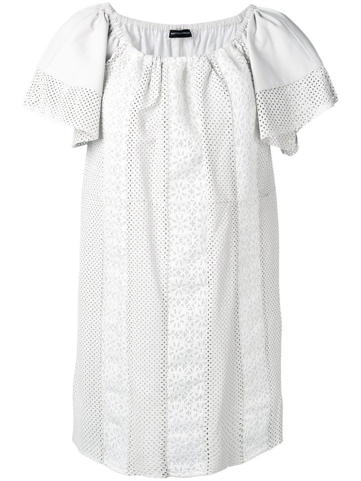 Emporio Armani Ruffled Neckline Dress, Women's, Size: 42, Nude/neutrals, Cotton/leather