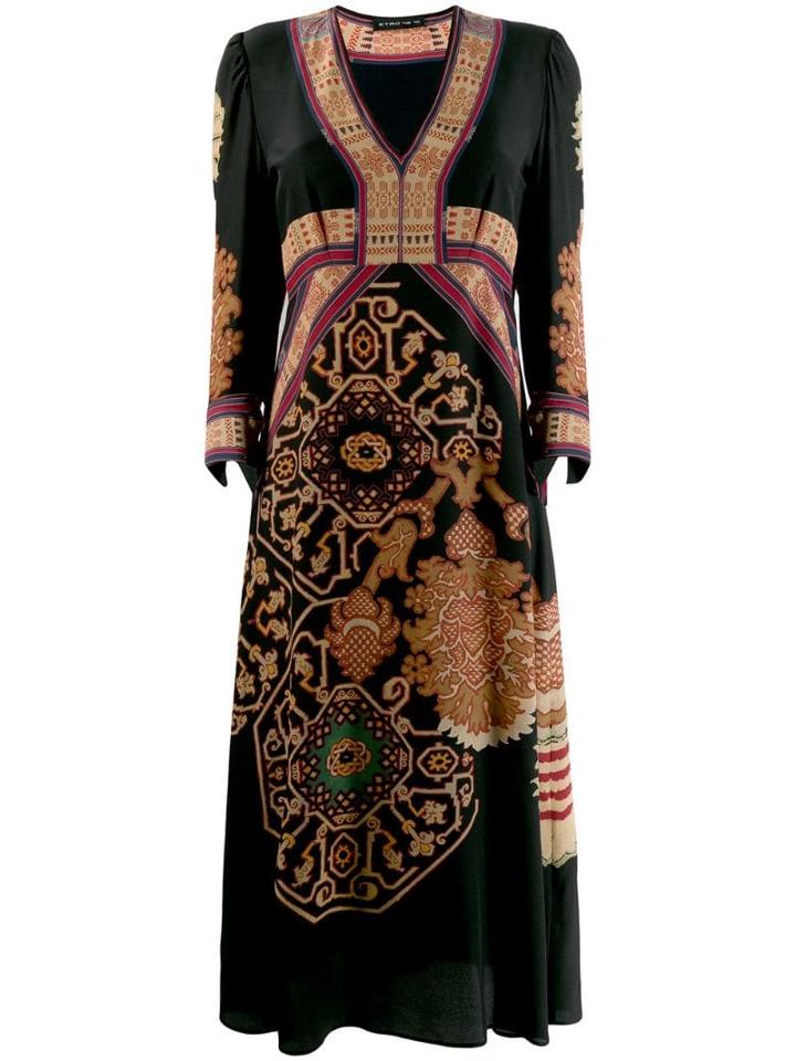 Etro V-neck Mix Print Dress - Black