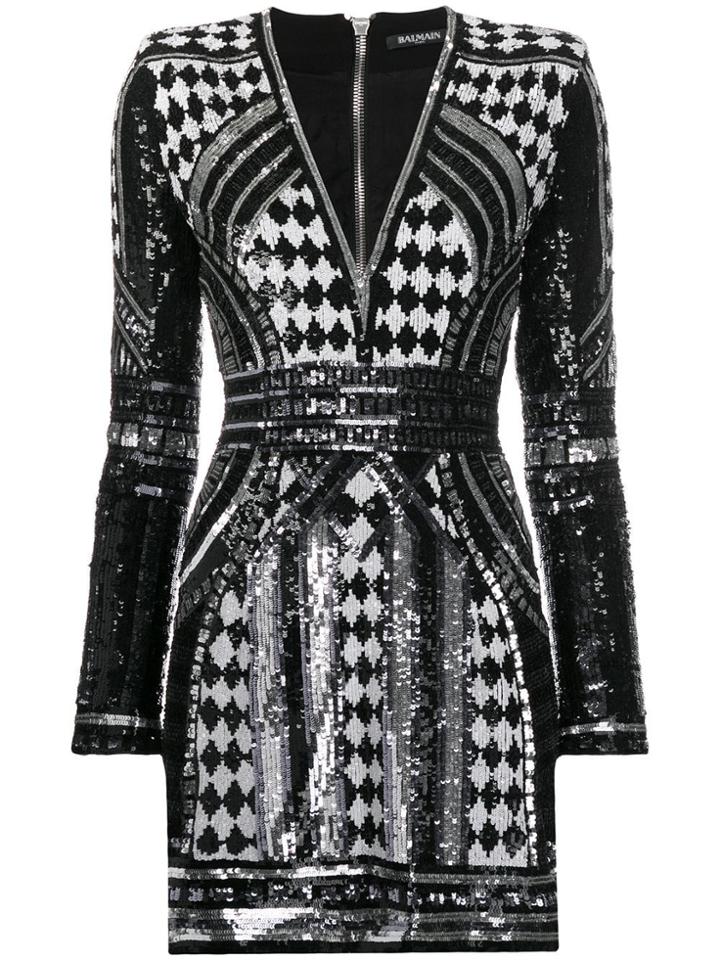 Balmain Paillette Short Dress - Black