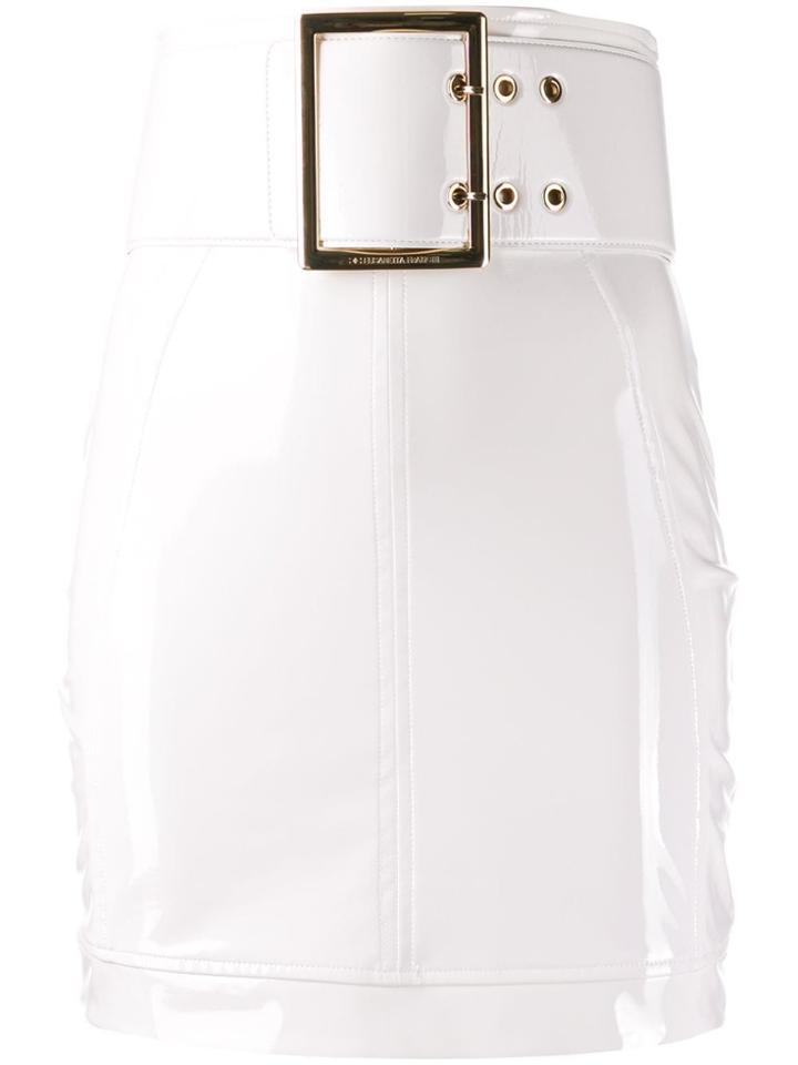 Elisabetta Franchi Belted Faux-leather Skirt - White
