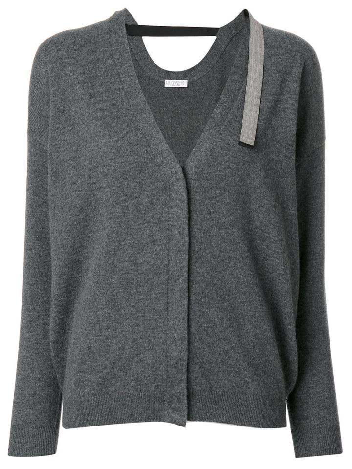 Brunello Cucinelli - Embellished Collar Cardigan - Women - Cashmere - M, Grey, Cashmere