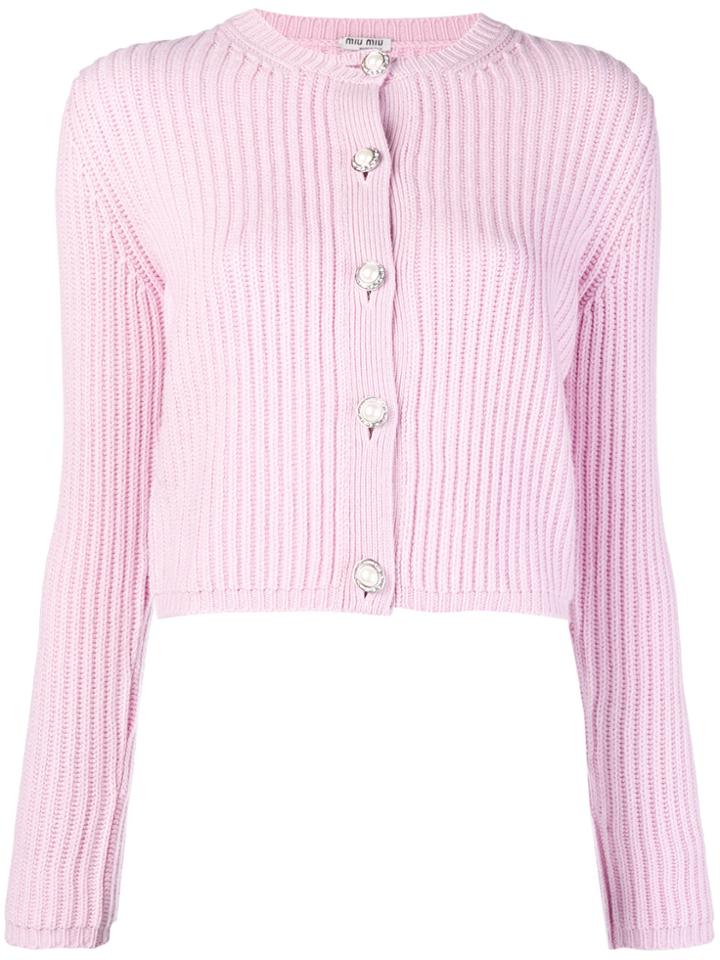 Miu Miu Pearl Crystal Embellished Cardigan - Pink & Purple