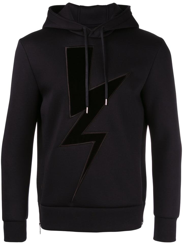 Neil Barrett Lightning Print Hooded Sweatshirt, Men's, Size: Small, Blue, Neoprene
