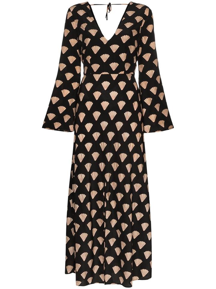 Rixo Nadia Shell Print Midi Dress - Black