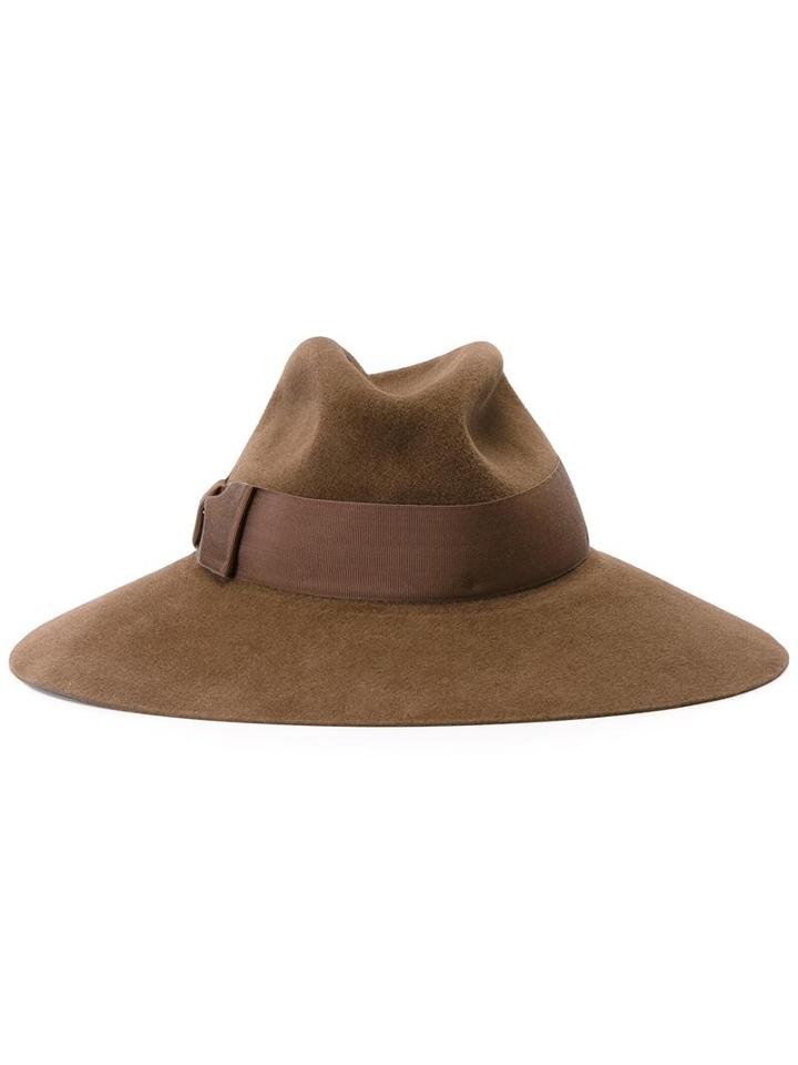 Borsalino Wide Brim Strapped Hat, Women's, Size: Medium, Brown, Wool Felt