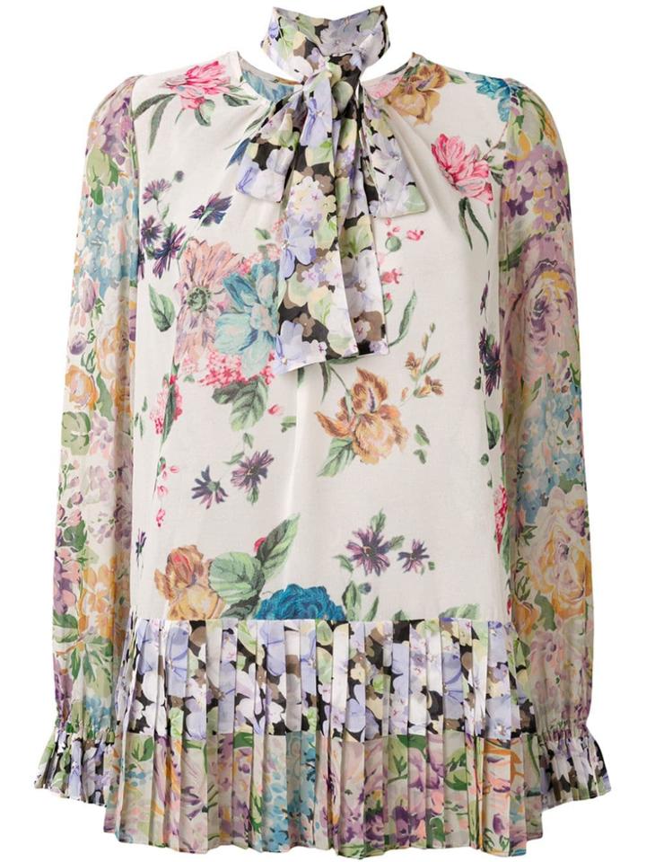 Zimmermann Floral Print Pussy Bow Blouse - Neutrals