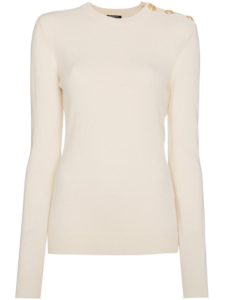 Balmain Cashmere Jumper With Gold Button Detail - White