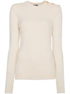 Balmain Cashmere Jumper With Gold Button Detail - White