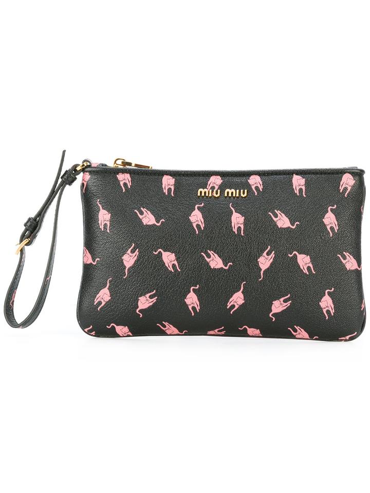 Miu Miu Cat Print Clutch, Women's, Black, Calf Leather