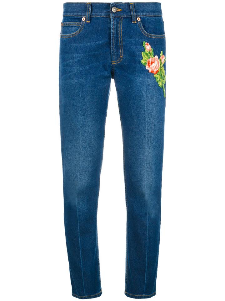 Gucci Embroidered Jeans, Women's, Size: 27, Blue, Cotton