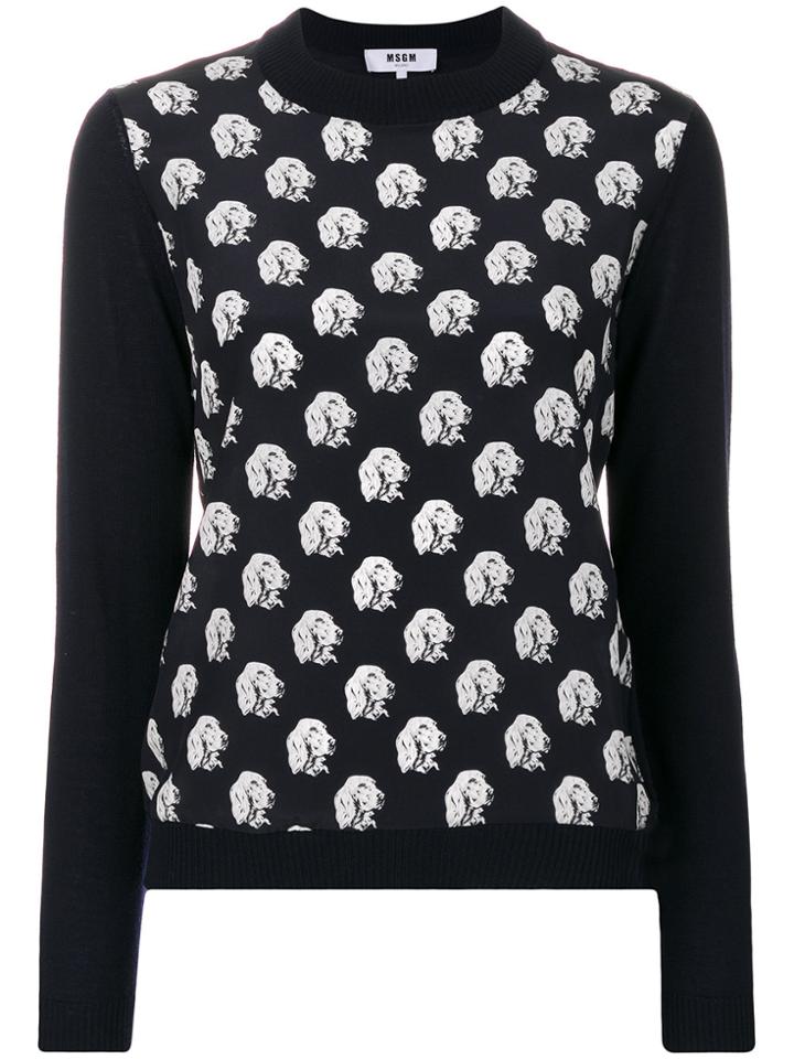 Msgm Dog Embroidered Sweater - Blue