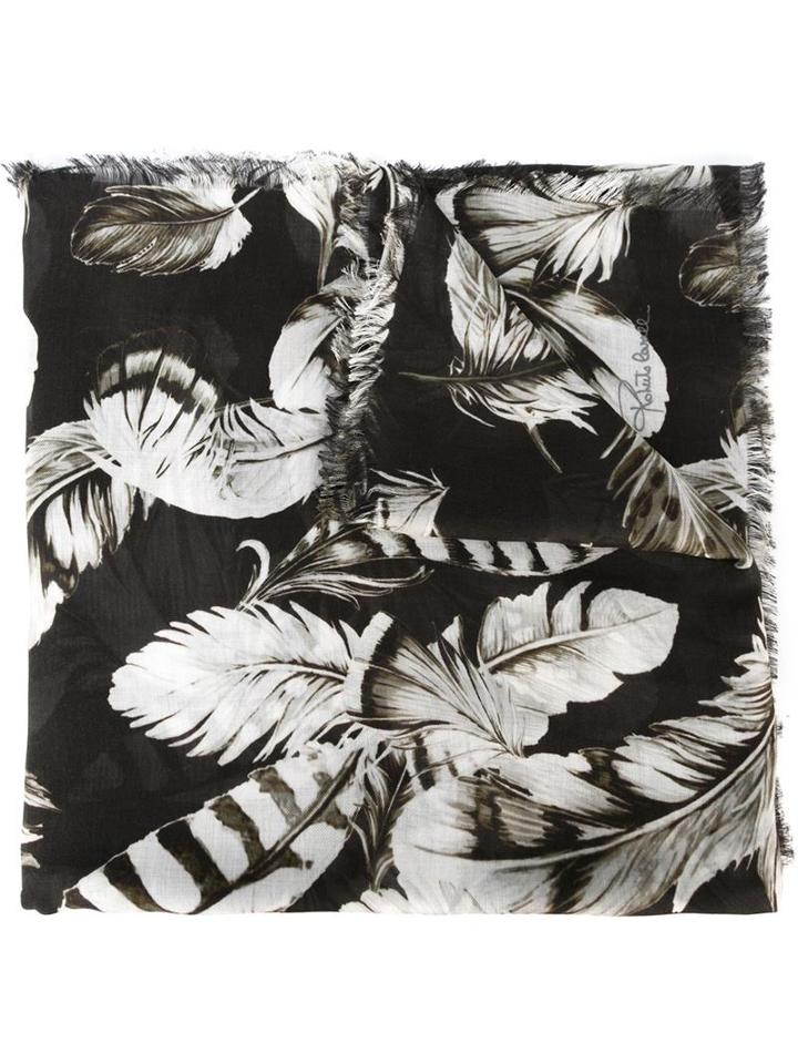 Roberto Cavalli Feather Print Scarf, Women's, Black, Modal