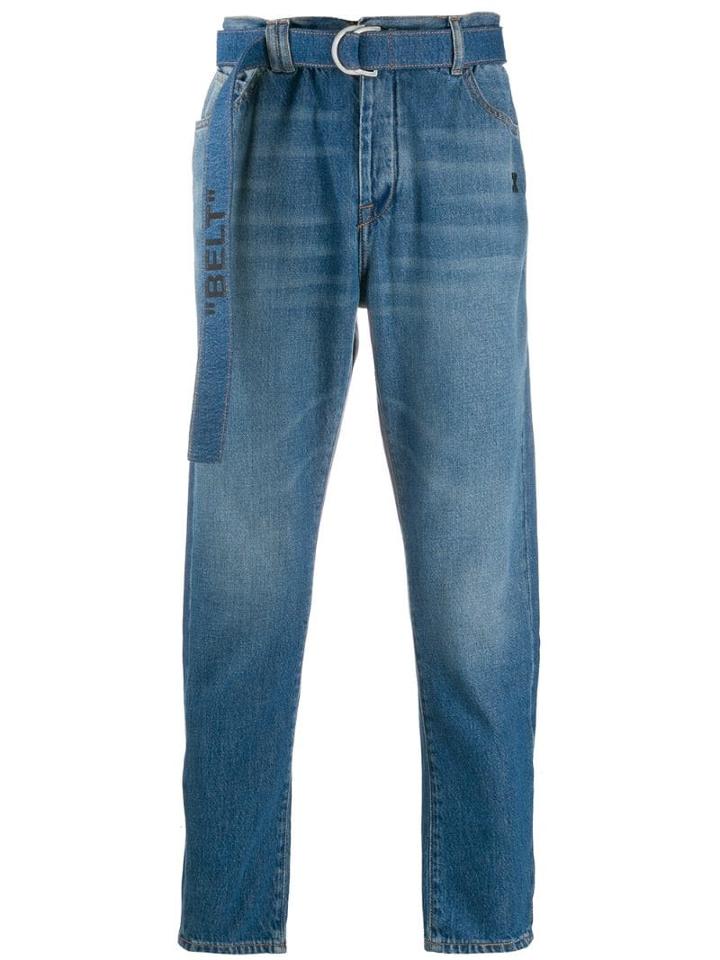 Off-white Industrial Belt Slim Fit Tapered Denim Jeans - Blue