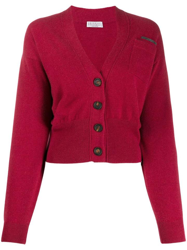 Brunello Cucinelli V-neck Button Cardigan - Red