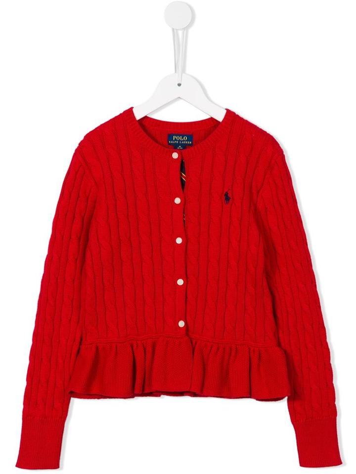 Ralph Lauren Kids Cable Knit Peplum Cardigan, Girl's, Size: 12 Yrs, Red