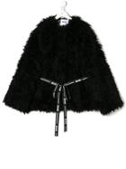 Msgm Kids Teen Furry Belted Jacket - Black