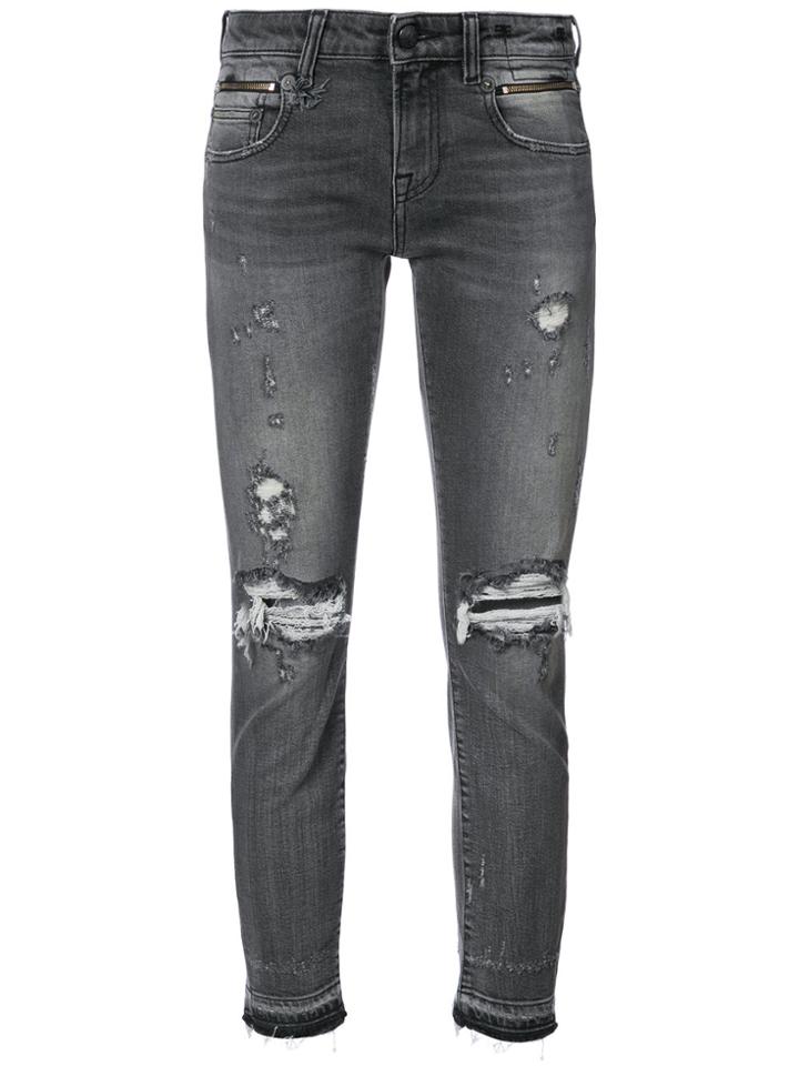 R13 Stonewashed Distressed Jeans - Grey