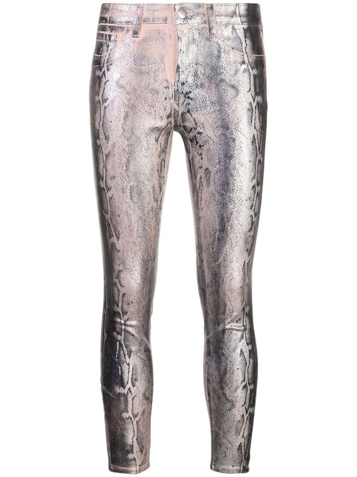 L'agence Snake Print Metallic Trousers - Silver