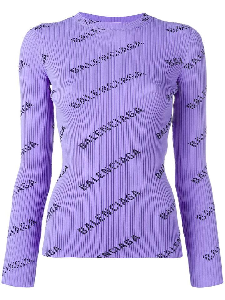 Balenciaga Logo Ribbed Jumper - Purple