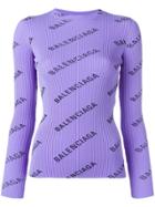 Balenciaga Logo Ribbed Jumper - Purple