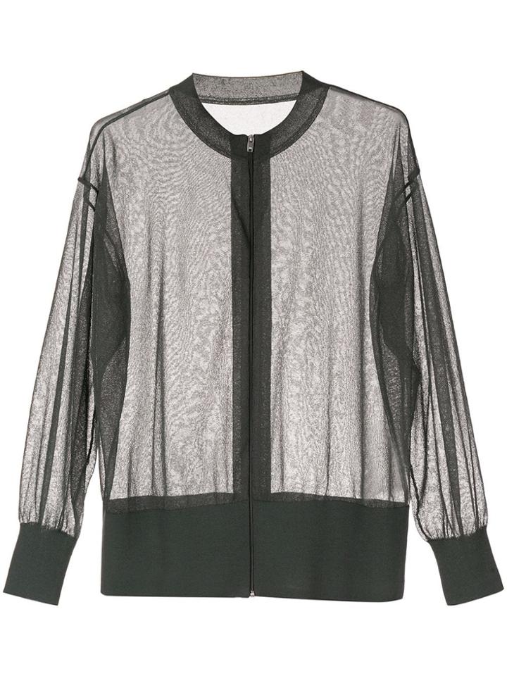 Kuho Sheer Zip Front Cardigan - Green