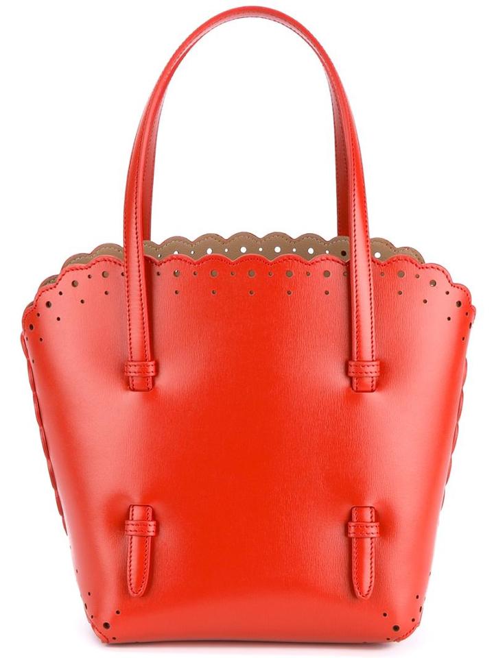 Alaïa Small Scalloped Trim Tote, Women's, Red, Leather