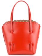 Alaïa Small Scalloped Trim Tote, Women's, Red, Leather