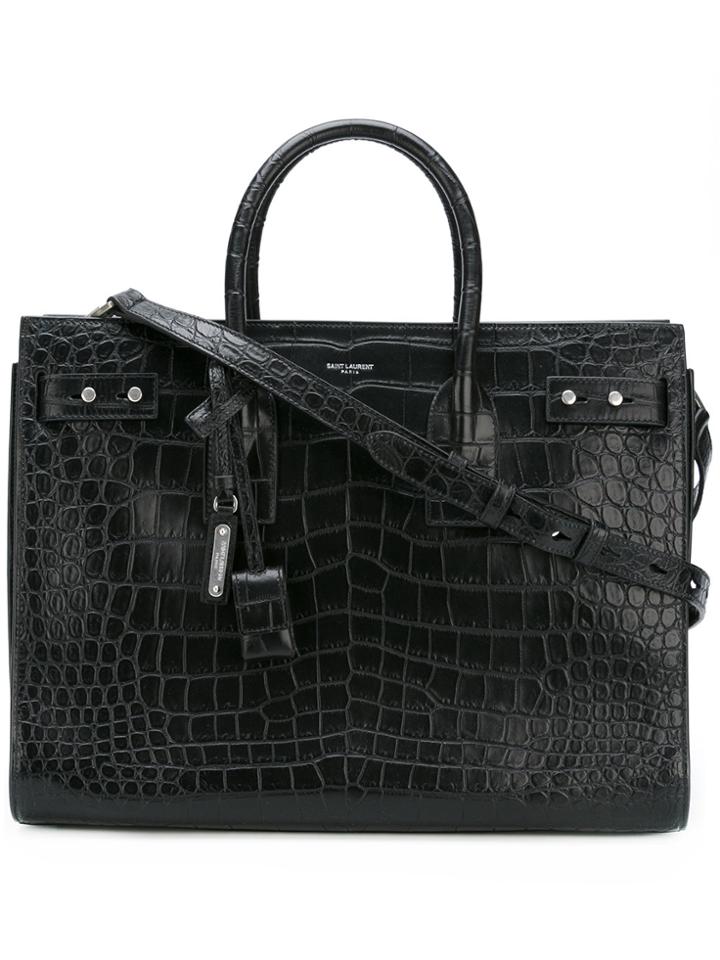 Saint Laurent Crocodile Embossed Sac Du Jour Tote - Black