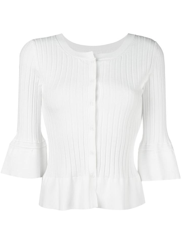 Twin-set Ruffled Hem Fitted Cardigan, Women's, Size: Medium, White, Viscose/polyester