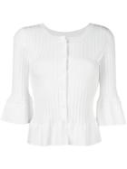 Twin-set Ruffled Hem Fitted Cardigan, Women's, Size: Medium, White, Viscose/polyester