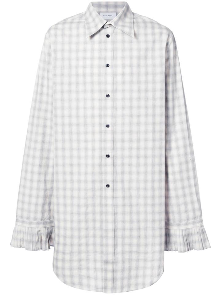 Chin Mens Check Pleated Cuff Shirt - Grey