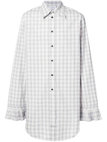Chin Mens Check Pleated Cuff Shirt - Grey